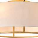 20" Golden Boho Caged Linen Low Profile Ceiling Fan with Remote, 6 Speeds