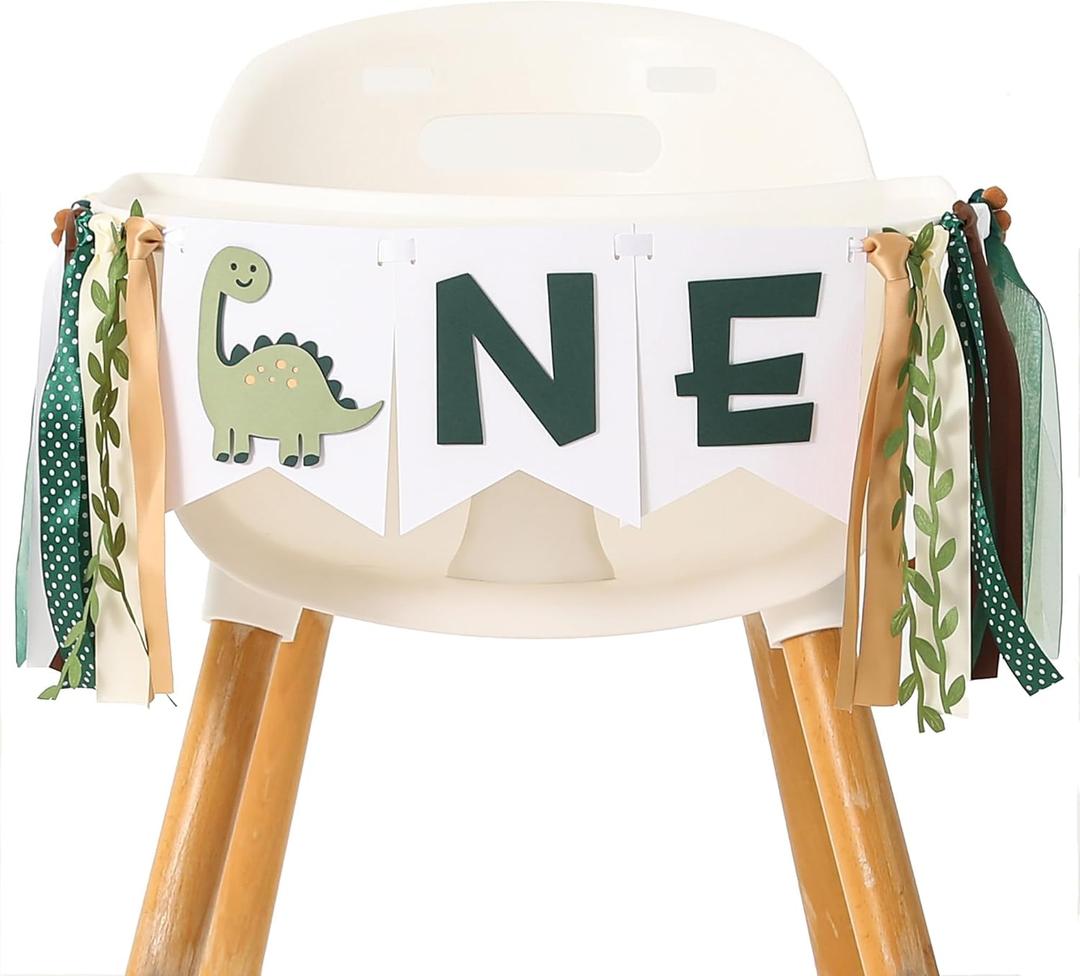 Dinosaur 1st Birthday High Chair Banner - Baby Boy First Highchair Banner for Party Supplies, Dinosaur Themed One High Chair Garland Birthday Party Decorations, Cake Smash Photo Props