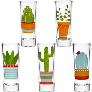 BLUE PANDA Shot Glasses Cactus Design - 5-Pack, 2 Oz, Multicolor - Tequila Shot Glasses for Whiskey