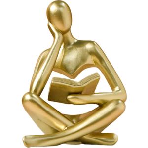 Abstract Art Thinker Statue - Reading Thinker Sculpture Figurine, Modern Home Decoration for Living Room Office Shelves Coffee Table Desk Decor (Gold)