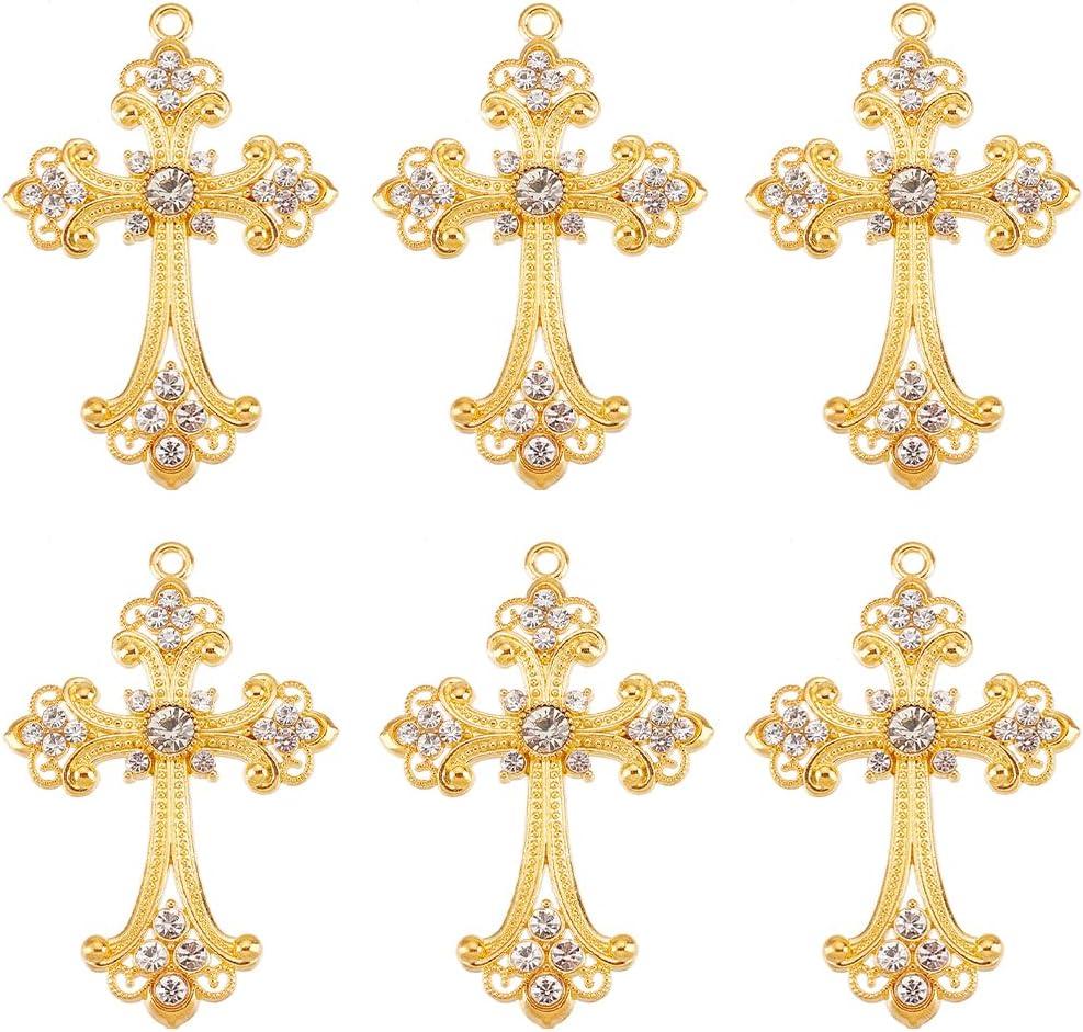 SUNNYCLUE 1 Box 10Pcs Gold Cross Charms Bulk Easter Holiday Big Gothic Cross Charm Gold Rosary Large Alloy Rhinestone Crystal Center Crosses Dangle Charm for Jewelry Making Charms DIY Necklace Earring