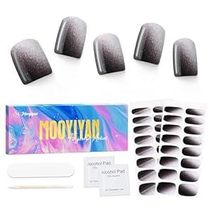 MOOYIYAN Semi Cured Gel Nail Stickers 32 PCS|Cat Eye/Frosted Gel Nail Strips|Compatible with Any UV/LED Lamps|Long-Lasting Real Nail Polish Strips for Women's Decoration 