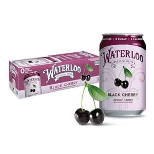 Waterloo Sparkling Water, Black Cherry Naturally Flavored, 12 Fl Oz Cans (Pack of 12) – Zero Calories and Zero Sugar or Sweeteners, BBD: Dec 13/26