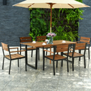 7PCS Patented Patio Dining Chair Table Set Acacia Wood Backyard W/Umbrella Hole