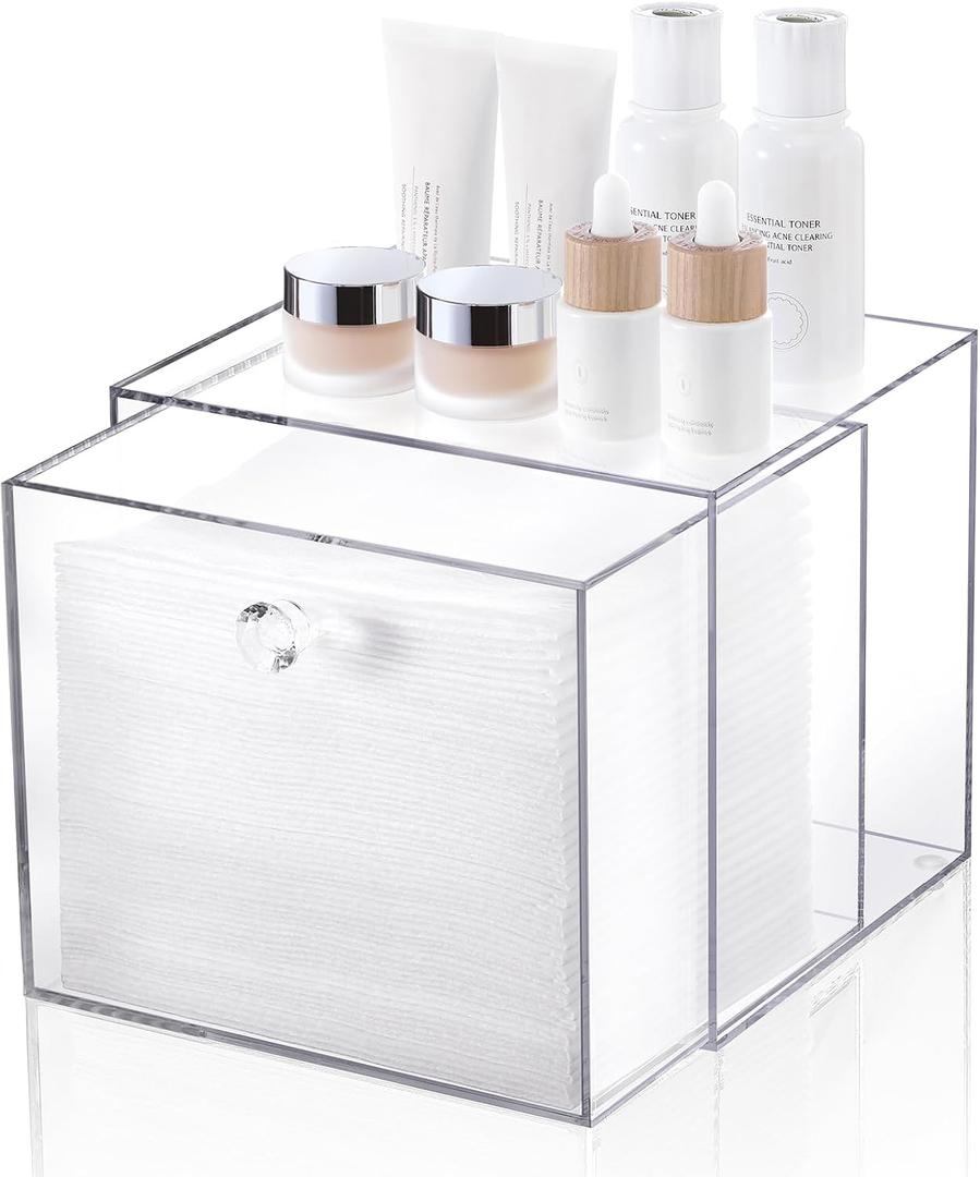 Disposable Face Towel Container Box Compatible with Clean Skin Club Clean Towel XL, AcrylicTowel Storage Bin with Drawer, Makeup Organizer stackable holder, Ideal for Vanity, Bathroom Organization