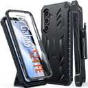 FNTCASE for Samsung Galaxy S24-FE Case: Military Grade Rugged Cell Phone Cover with Kickstand & Holster | Shockproof TPU Protection Bumper Matte Textured Design for Galaxy S24 FE Cases 6.7inch - Black