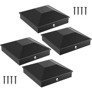 HILLMASTER 4X4 Post Caps for 3.5inx3.5in Wood Fence Post, Water-Proof UV-Proof Durable PP Plastic Decking Post Top Cap Cover with Mounting Screws, 4 Pcs, Black