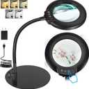 10X Magnifying Glass with Light, Real Glass Lens, 5 Color Modes Dimmable, Flexible Gooseneck Lighted Magnifier with Stand, LED Desk Lamp Hands Free for Crafts Painting Sewing Reading Close Work (Black)