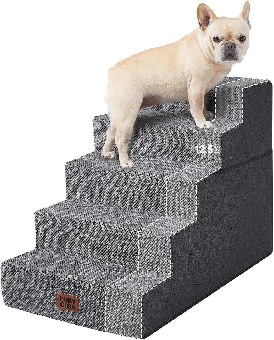 EHEYCIGA Dog Stairs for Bed 22.5" H, 5-Step Extra Wide Dog Steps, Grey | Pet Steps for Small Dogs and Cats for High Bed, Non-Slip Balanced Pet Ramp Indoor, Grey