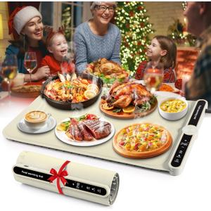 Yoobao Warming Mat for Food - Roll Up Silicone Food Warming Mat, 9-Temp Modes(104-248), 1-6H Timer Auto Shut-Off, Full Surface Rapid Heating Electric Warming Trays for Buffets Party Home (Cream)