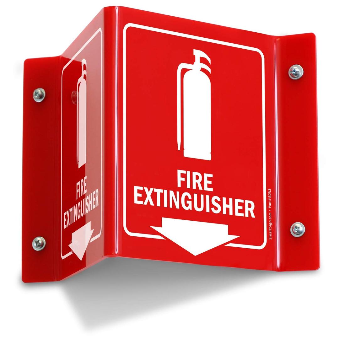SmartSign Fire Extinguisher Projecting Sign with Arrow | 6" White on Red Polished Acrylic Signs for Corridor, lobby