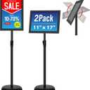 Adjustable Sign Holder Stand - 2Pack 11x17 Inch Pedestal Poster Sign Stand, Heavy Duty Floor Standing Sign Stand Aluminum Snap Open Frame for Church Business Store Sign Holder Stands (Black)