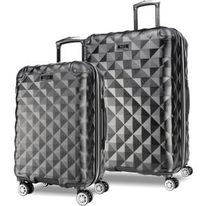Kenneth Cole REACTION Diamond Tower Collection Lightweight Hardside Expandable 8-Wheel Spinner Travel Luggage, Black, 2-Piece Set (20" & 28")