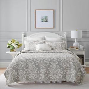 Laura Ashley - King Quilt Set, Reversible Cotton Bedding with Matching Shams, Home Decor for All Seasons (Rowland Grey, King)