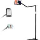 Tablet Floor Stand with 10.6 LB Heavy Metal Base, Adjustable Height Stretchable Arm Overhead Bed Phone Stand, Compatible with iPad mini Air Pro, Kindle, Switch, Galaxy Tab, Cell Phones