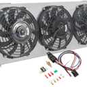 Radiator Shroud Electric Fan Compatible with 1984-2001 Jeep Cherokee XJ Radiator, Aluminum Shroud + 9 Inch Fan (3 Pcs) with Relay Kit