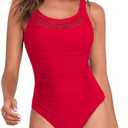 Century Star One Piece Swimsuit Women Tummy Control Vintage Swimsuits Mesh U Back Modest Swimwear, Size M