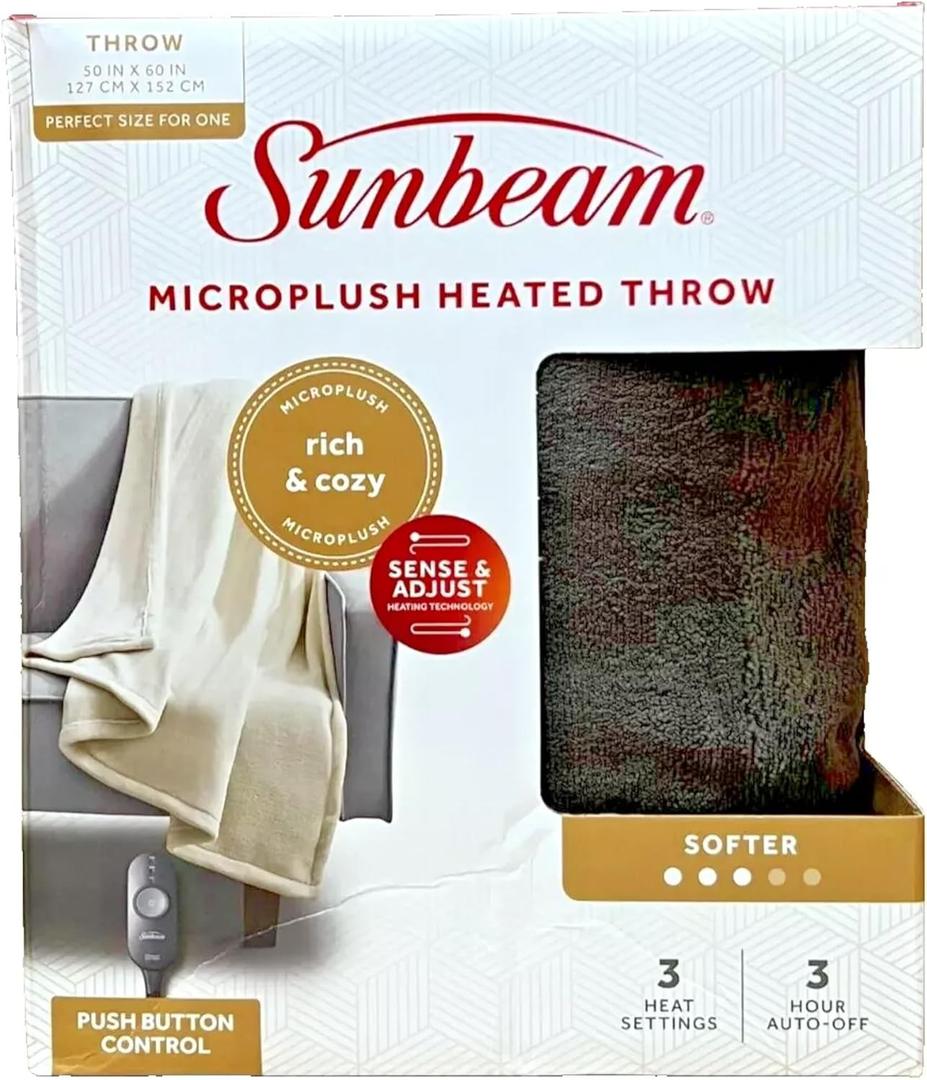 Sunbeam Royal Luxe Walnut Heated Personal Throw Blanket,  Ultra Silky, Cozy-Warm, Adjustable 3 Heat Settings, 50x60 
