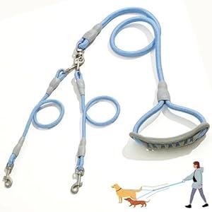 Double Dog Leash with 360 Swivel No Tangle, Heavy-Duty Dual Dog Leash for Walking, Running, or Training, Detachable Nylon Lead for Small, Medium & Large Dogs