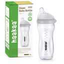 haakaa Gen.3 Natural Glass Baby Bottle 11oz - Wide Neck Anti-Colic Variable Flow Nipple,Easy to Clean & Latch for Newborn 0m+ 6m+ Breastfed Baby Toddler,BPA-Free - Grey