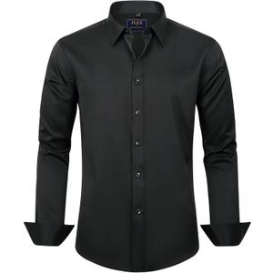 J.VER Men's Dress Shirts Solid Long Sleeve Stretch Wrinkle-Free Formal Shirt Business Casual Button Down Shirts (Black, XL)