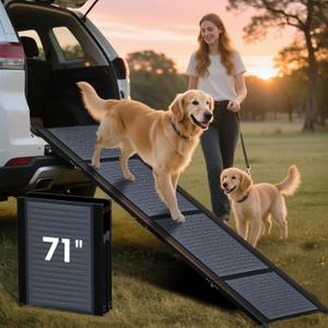 HBTower 71" Long & 17.3" Wide Folding Dog Ramp for Car, SUV & Truck Portable Pet Ramp with Non-Slip Surface, Extra Wide Steps for Large Dogs Up to 250LBS