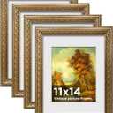 11x14 Vintage Picture Frames,Antique Frames with White Mat for 8x10 Picture,Gold Frames for Wall Decor,4 Pack Ornate Picture Frames,Gold