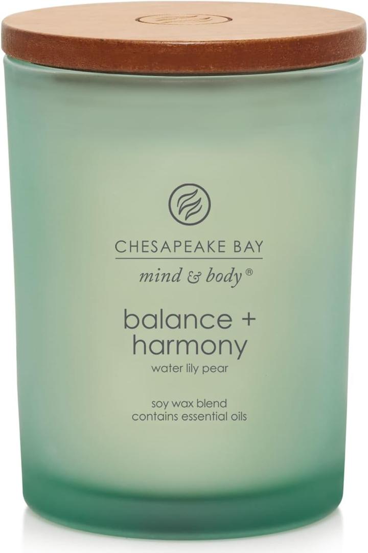Chesapeake Bay Balance + Harmony Scented Candle Water Lily Pear Fragrance 50 Hours Burn Time Warm & Decorative Soy Wax Blend (Medium Jar)