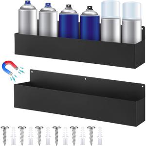 Gisafai 2 Pcs Magnetic Aerosol Spray Can Holder Heavy Duty Magnet Toolbox Bottle Holder Easy Install Spray Can Organizer Wall Mounted Bottle Rack for Garage(16.54 x 3.15 x 4.33 Inch,Black)