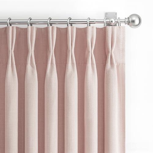 Light Pink Blackout Curtains for Girls Bedroom 84 Inches Length 2 Panels Set, Petty Memory Trained Pleated Soundproof Two Layer Thick Linen Heat Blocking Privacy Decorative Window Drapes 84 Inch Long