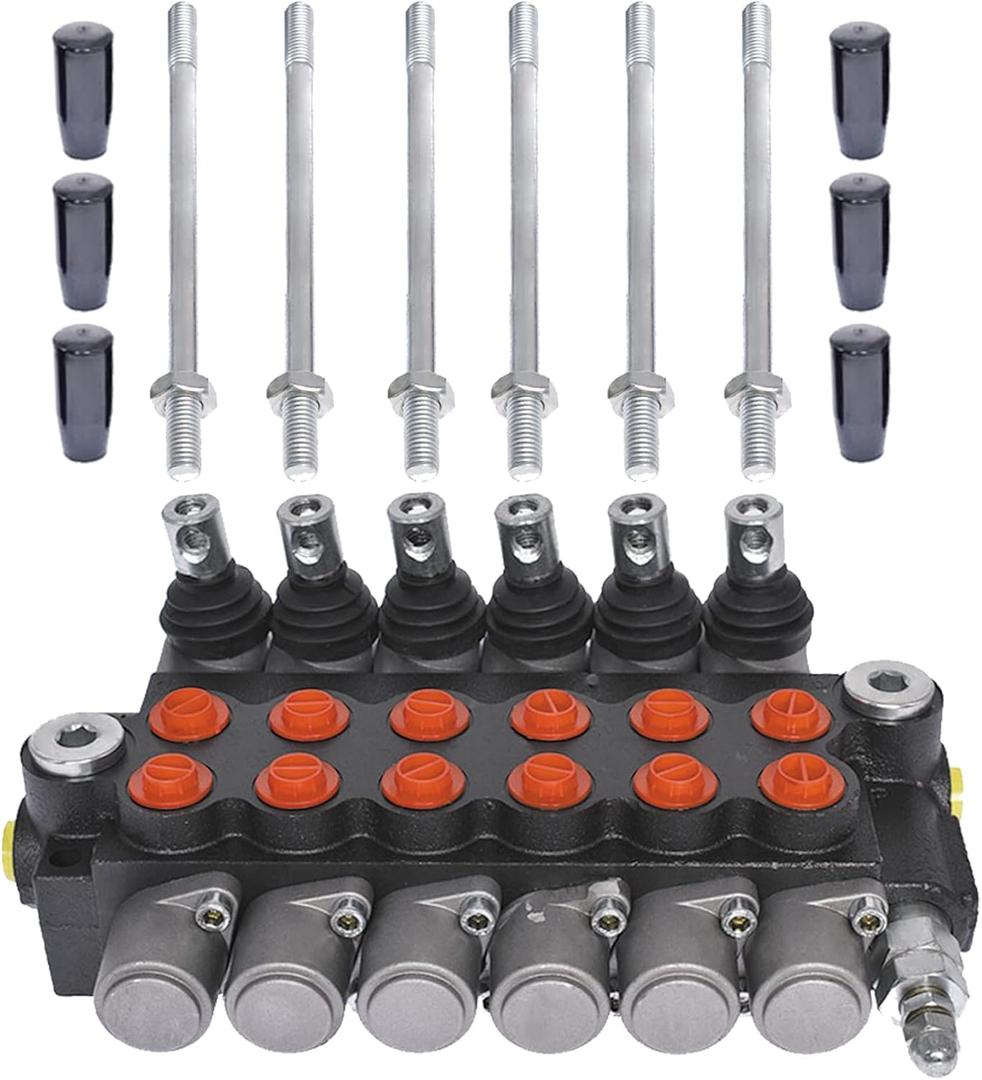 findmall 6 Spool 13GPM 3600PSI Hydraulic Directional Control Valve, SAE Ports Double Acting Valve for Small Tractors, Tractors, Loaders, Log Splitter