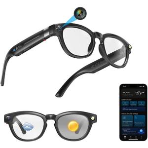 AI Smart Glasses with 800W Camera, Bluetooth Video Recording Sunglasses, Real-Time Translation Glasses with ChatGPT Assistant, Hands-Free Calls & Music, Smart Camera Glasses for Men Outdoor Travel