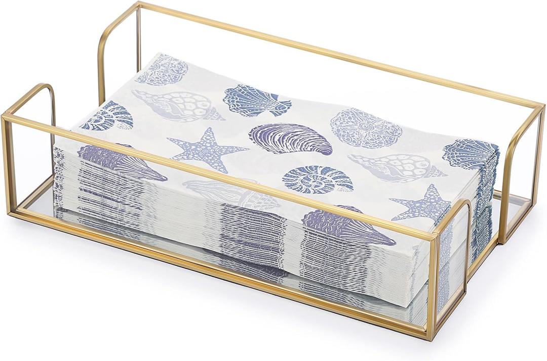 Sumnacon Napkin Holder,Glass Napkin Holder Table,Stylish Guest Towel Holder for Hand Towel Napkin,Rectangle Napkin Basket for Bathroom Toilet Kitchen Dining Table Counter,Gold