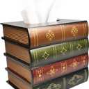 Hand-Made Retro Wooden Antique Book Tissue Box Cover Square Tissue Holder Dispenser Paper Cover Case Napkin Holder Home Decor for Bathroom Living Room Office car Kitchen (Coffce)