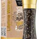 HOME EC Original Stainless Steel Salt or Pepper Grinder 1pk - Adjustable Ceramic Sea Salt Grinder or Pepper Mill - Tall Glass Spice Shaker - Spice Mill w/Ebook (Gold)