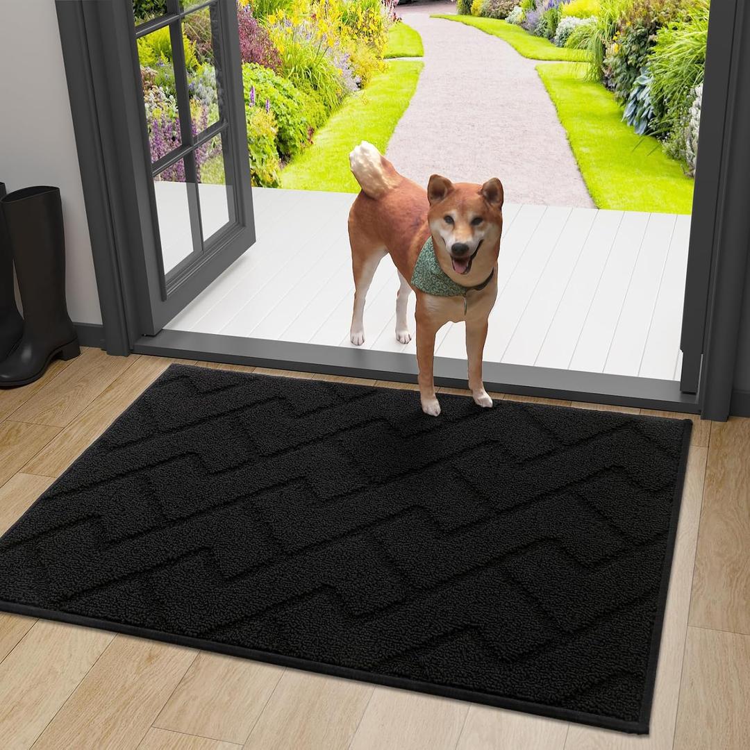 OLANY Indoor Door Mat, 36x24, Dirt Resistant and Absorbent, Sturdy Non-Slip Rubber Backing, Easy to Clean, Washable Low-Profile Doormat for Entryway, Black (36" x 24")