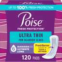 Poise Ultra Thin Incontinence Pads & Postpartum Pads for Bladder Leaks, 6 Drop Ultimate Absorbency, Long Length, 120 Count (3 Packs of 40)