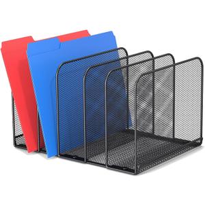 TOPCJ 5 Sections Desk File Holder/Rack/Sorter,Mesh File Organizer,File Folder Organizer,Metal Upright Desktop Organization for Documents,Magazine,Kitchenware,Antiskid,Antirust,Sturdy,1 Pack