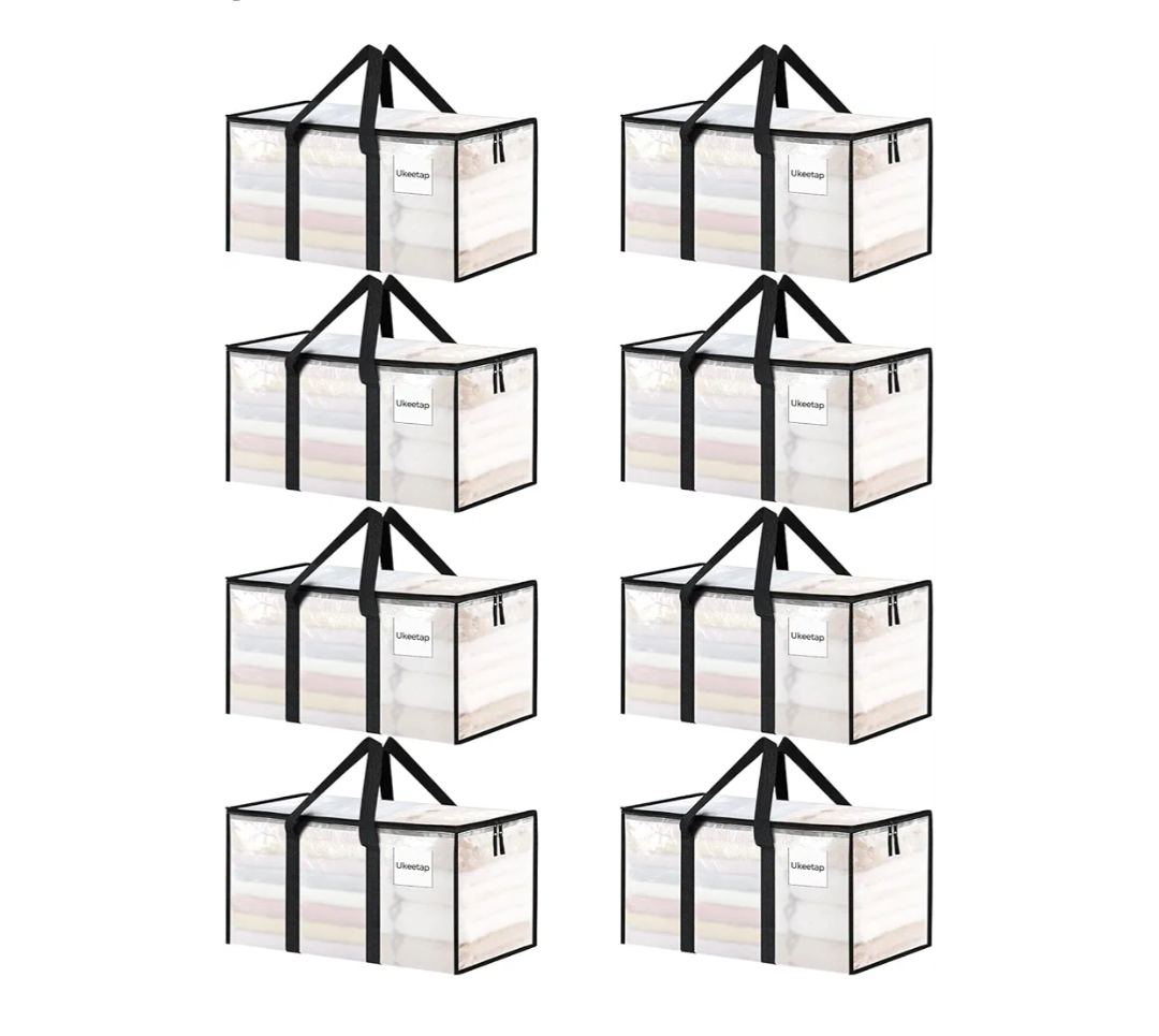 8 Pack Extra Large Heavy Duty Moving Bags, Clear Storage Bins with Lids, Reinforced Handles & Heavy-Duty Zippers Moving Boxes Storage Bags Totes for Clothes Packing, Dorms, College Supplies, Clear
