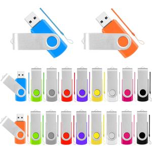 2GB USB Flash Drive Bulk, 20 Pack Thumb Drives Memory Stick Colorful Jump Drives Multipack Zip Pendrive with Lanyards, Swivel Memoria USB Drive Flashdrive for Home Office School Data Storage