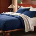 Bedsure Cotton Duvet Cover Queen - 100% Cotton Waffle Weave Navy Blue Duvet Cover Queen Size, PureWoven Breathable Bedding Set for All Season, 3 Pieces, 90"x90"