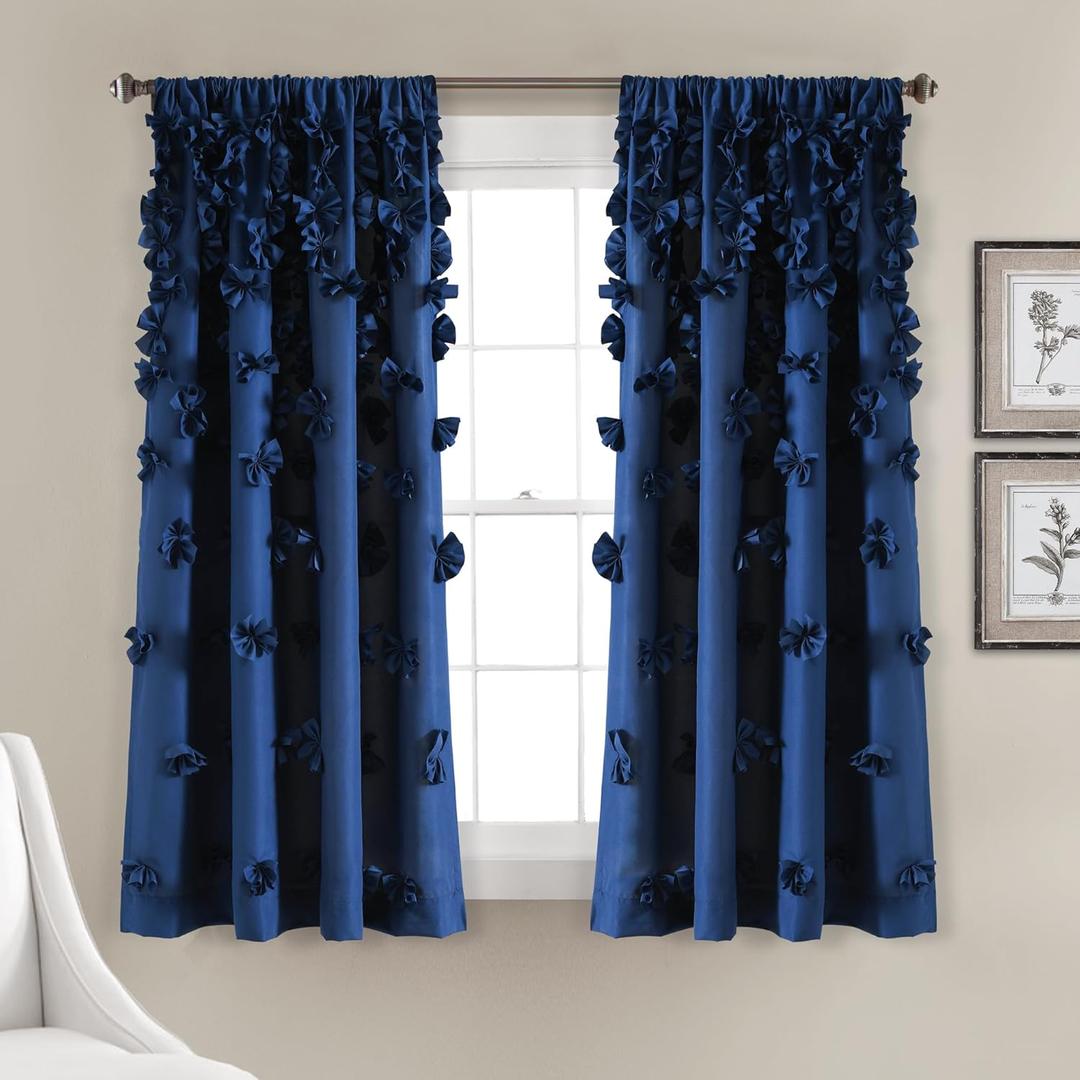 Lush Decor Riley Window Curtain (Single Panel), 54"W x 63"L, Navy Lush Decor Riley Window Curtain (Single Panel), 54"W x 63"L, Navy
