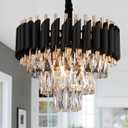 A AXILIXI Modern Crystal Chandeliers 3 Tiers Black and Gold Pendant Light Fixtures 16 Round Flush Mount Chandeliers Ceiling Lighting Dimmable for Living Room Dining Room Foyer Bedroom Kitchen