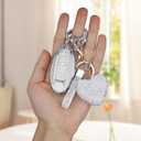 Meruns Compatiable with Nissan 5 Buttons key fob cover with Diamond Bling Keychain, Car Accessories Keys Shell TPU for Altima Sentra Rogue Pathfinder Murano Armada Maxima Versa Smart Key,Silver Clear