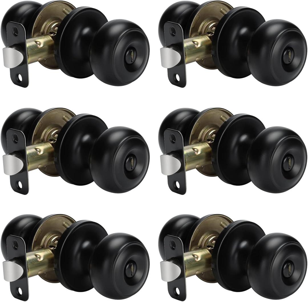 Goldenwarm Black Door Knobs Interior, Matte Black Keyless Privacy Door Knob, Bedroom Door Knob, Black Door Knobs Interior Bulk, Indoor Bathroom Door Knob(6 Pack, Matte Black)