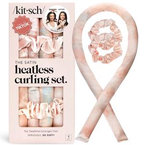 Kitsch Satin Heatless Curling Set  Heatless Curls Overnight with 34" Hair Curler & 2 Satin Scrunchies  Comfortable Hair Curlers to Sleep In for Frizz-Free, No Heat Damage Styling - Sunset Tie Dye