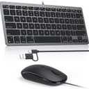 OMOTON Wired Keyboard and Mouse Compatible with Mac, Keyboard with Dual Interface (Type-C and USB A), Mouse with USB A Interface for MacBook Pro/Air, iMac, Mac mini/Pro, Black Grey