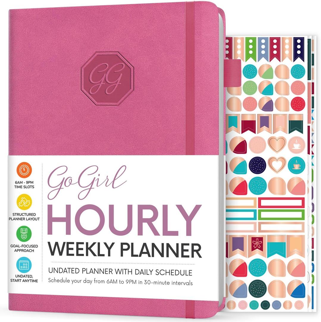 GoGirl Weekly Schedule Planner  Hourly Work & Life Planner with Time Slots  Vertical Agenda Organizer for Daily Productivity, A5 (Violet Blossom) (A5 (5.8'' x 8.3''))