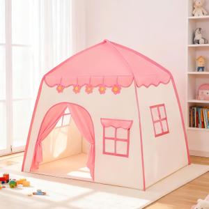 Flower Kids Play Tent, Children Indoor Castle Playhouse for Girls, Toddlers, 39" D x 51" W x 51" H, Pink