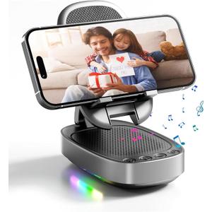 Gifts for Men Woman,Phone Stand with Wireless Bluetooth Speaker for Men with LED Atmosphere Light HD Surround Sound Speaker for Home,Office,Birthday,Anniversary,Compatible with iPhone/iPad Tablet (Black)